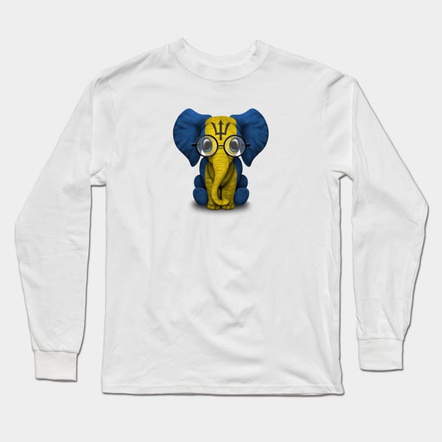 Baby Elephant with Glasses and Barbados Flag Long Sleeve T-Shirt by jeffbartels